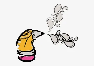 卡通弯曲铅笔吐墨汁免抠