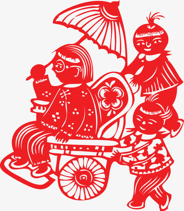 剪纸插图老人与孩子免抠