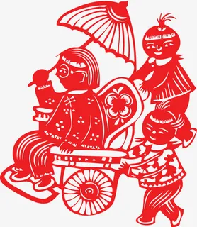 剪纸插图老人与孩子免抠 剪纸插图老人与孩子免抠