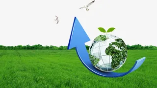 蓝色向上箭头和地球免抠