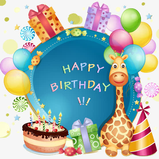 长颈鹿送生日蛋糕和祝福语免抠