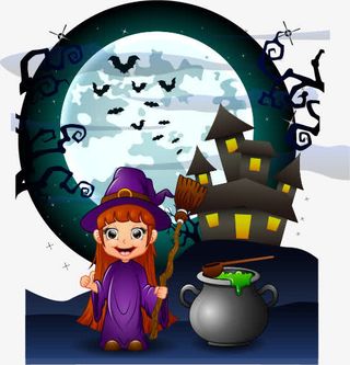 可爱女巫万圣节创意广告矢量素材免抠