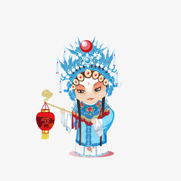 蓝色国风卡通装饰免抠