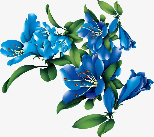 中秋节蓝色花朵绿叶免抠