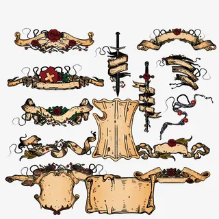 传统复古英国纸张和标签免抠