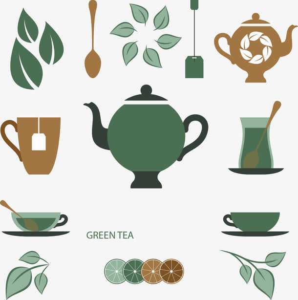 矢量手绘茶叶扁平免抠