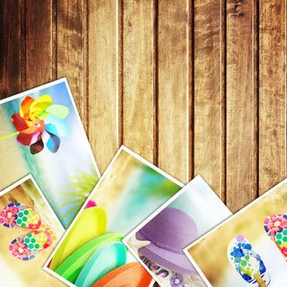 夏日海滩风景相片与木板背景