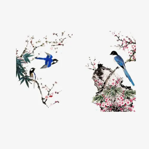 山石花鸟图免抠