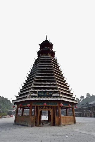 古典建筑贵州侗族鼓楼PNG免抠