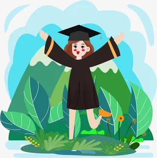 原创元素毕业季跳起来的女孩免抠