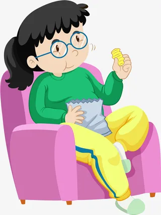 绿衣卡通吃零食女孩免抠