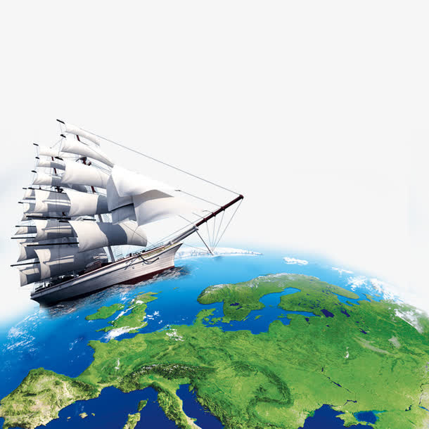 地球和帆船全新起航背景素材