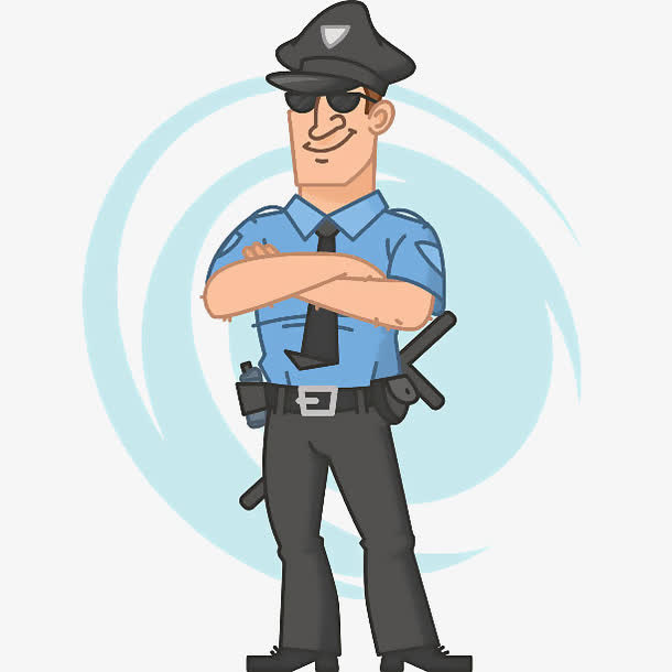 卡通双手交叉穿制服的保安免抠