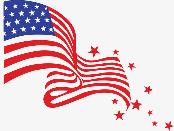 S状飘动的美国旗帜免抠