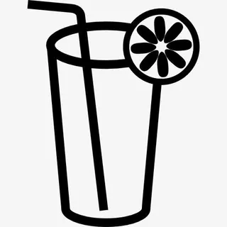 用柠檬片和吸管喝玻璃轮廓图标免抠