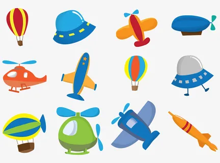 飞机和热气球插画免抠