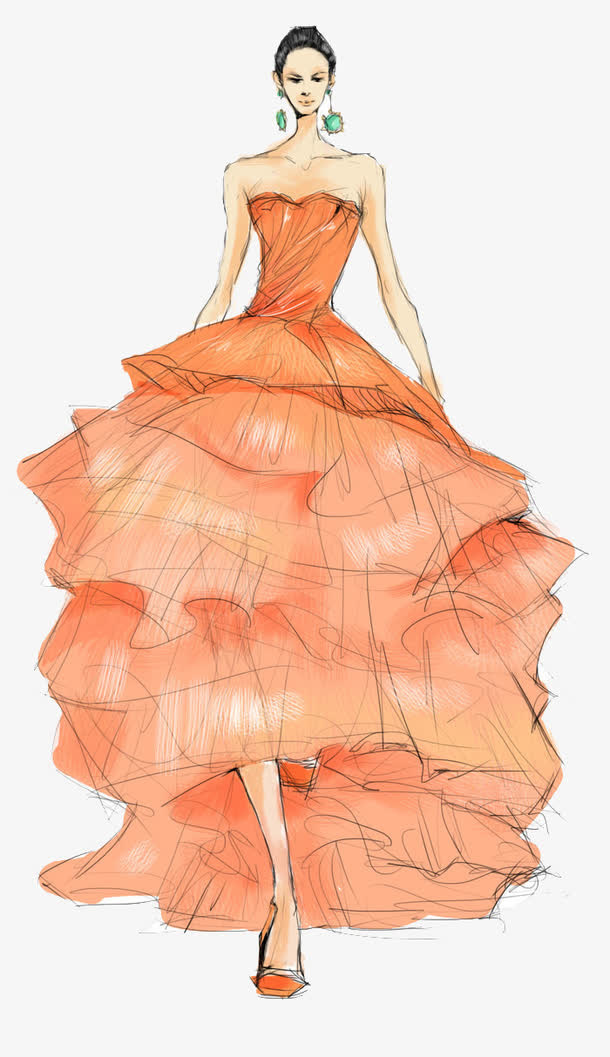 高端女式晚礼服插画免抠