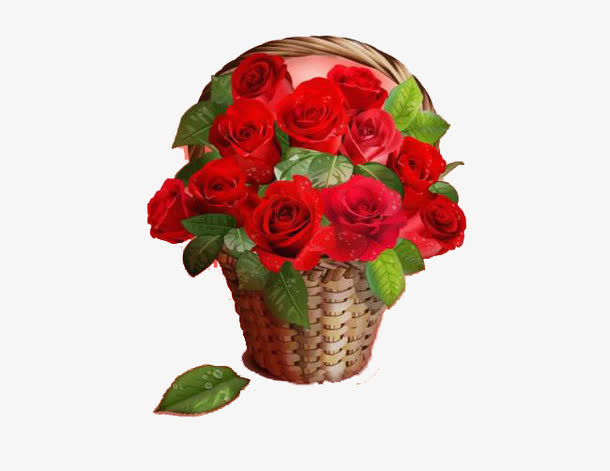 袖珍玫瑰花花篮素材免抠