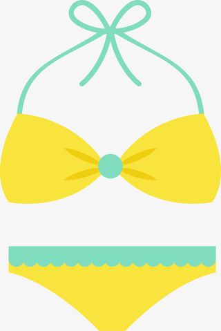 黄色简约蝴蝶结泳衣免抠