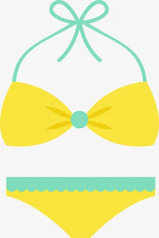 黄色简约蝴蝶结泳衣免抠