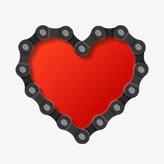 红色心形手绘自行车链条免抠