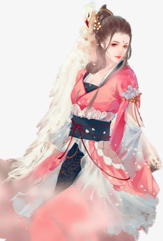 红衣羽毛头饰女子古风立绘免抠