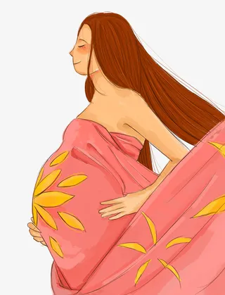 手绘人物插图母亲节孕妈妈插画免抠