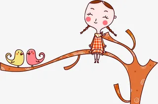 手绘卡通树枝上的小鸟免抠