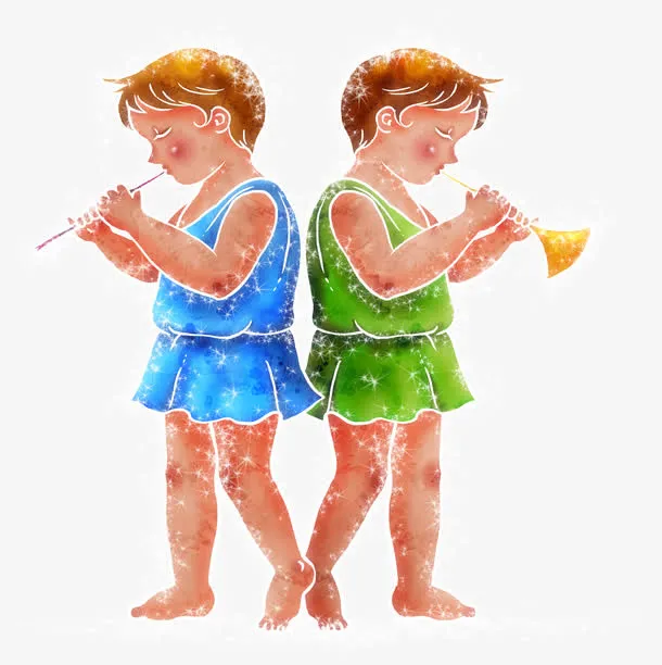 手绘双子人物造型星座免抠