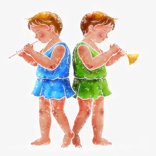 手绘双子人物造型星座免抠