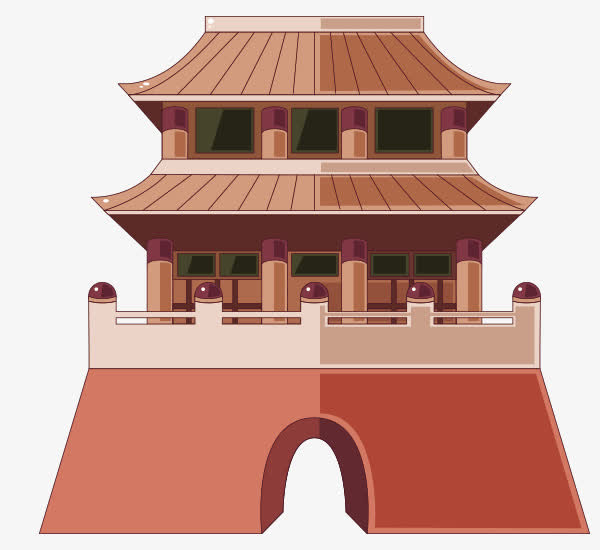 棕色中国风古楼装饰图案免抠