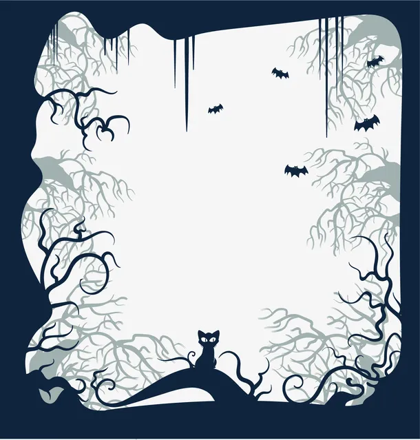 万圣节枯树枝黑猫免抠