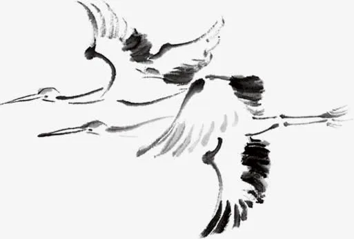 水墨画仙鹤毛笔字免抠