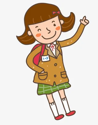 开学季卡通一年级新生小女孩免抠