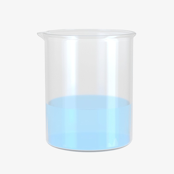 蓝色液体透明玻璃烧杯免抠