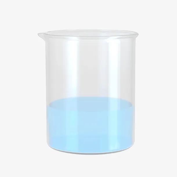 蓝色液体透明玻璃烧杯免抠