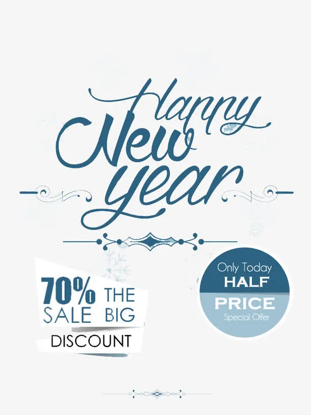 雪花新年折扣海报矢量素材免抠
