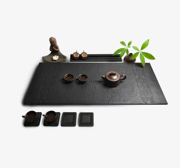 茶盘茶台绿叶免抠