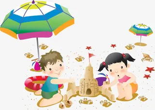 夏日海报卡通沙滩小人物免抠