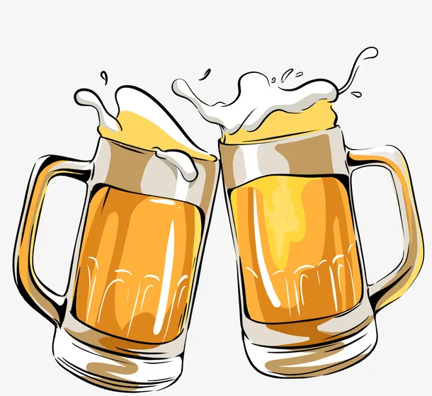 啤酒干杯啤酒节手绘插画元素免抠