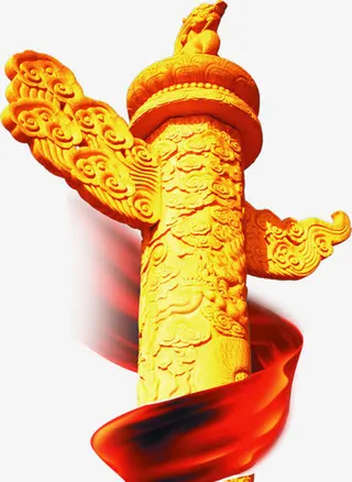 高清摄影金黄色柱子雕花免抠