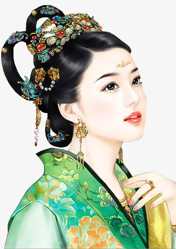 绿衣绿色发饰女子立绘游戏免抠