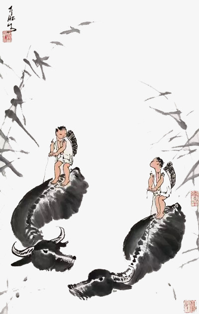 水墨牛传统装饰水墨画免抠