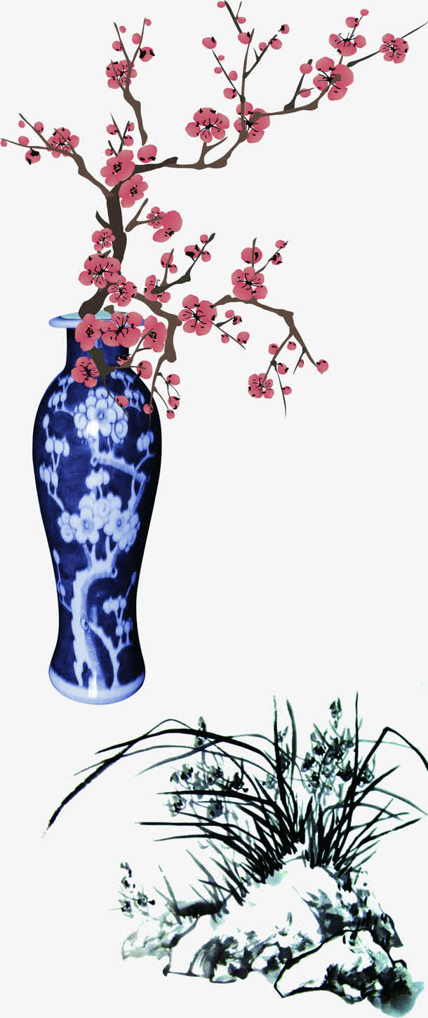 梅花梅兰屏风图片免抠