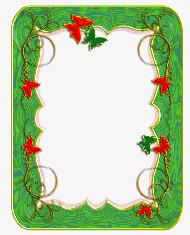绿色蝴蝶花藤相框免抠