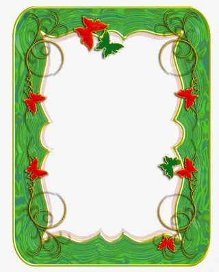 绿色蝴蝶花藤相框免抠
