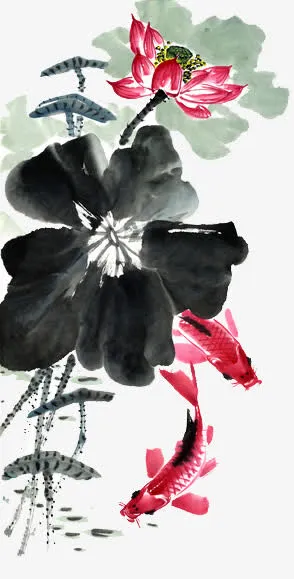 水墨写意荷花素材免抠