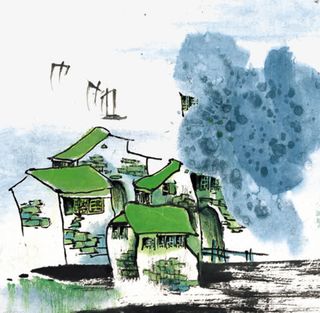 山水江南水墨画免抠