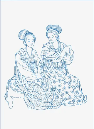 中国风手绘美女免抠