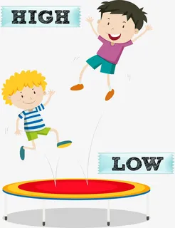 蹦蹦床高低对比单词免抠